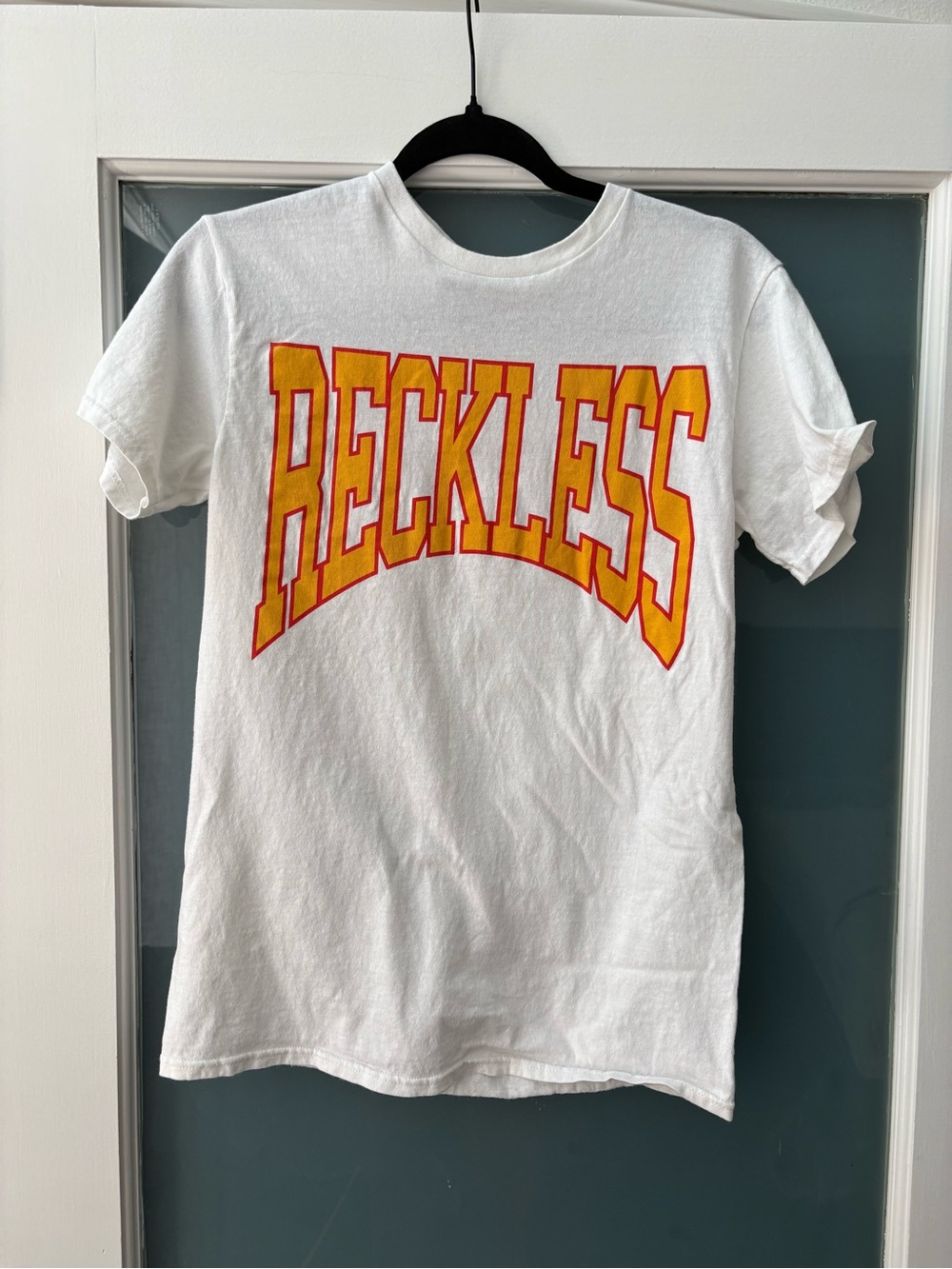 Reckless Graphic Tee for men - White with Yellow & Red Logo